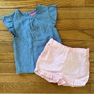 🩷 EUC Isaac Mizrahi baby Matching Set Blue shirt pink shorts girls 6-9 months